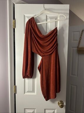 Altar'd State Rust Long Sleeve One-Shoulder Bodycon Mini Dress